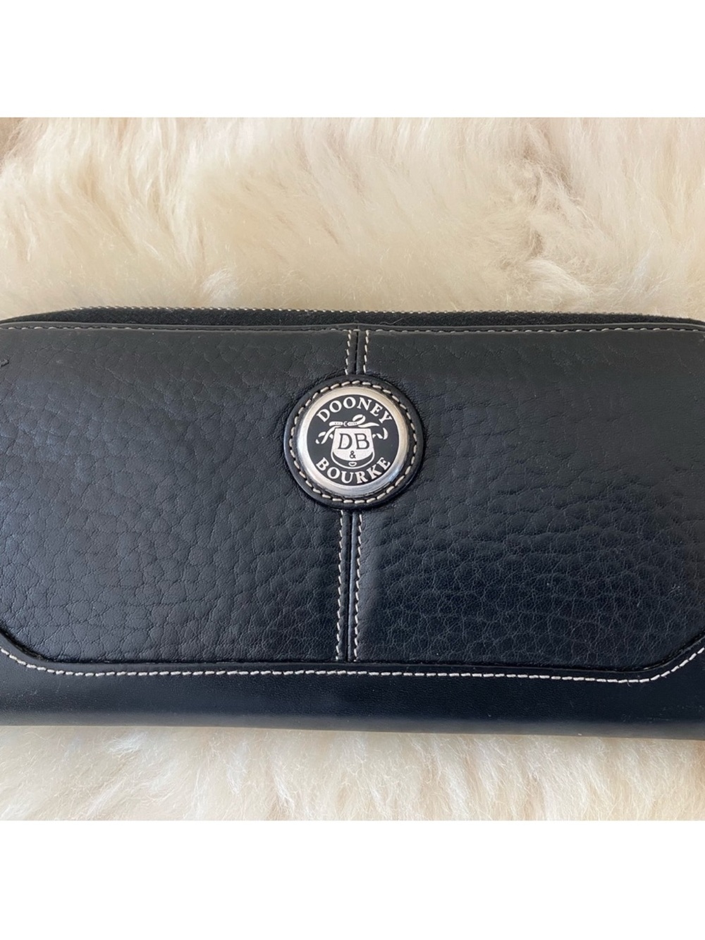 Dooney & Bourke Black Pebbled Leather Wallet with Contrast Stitching